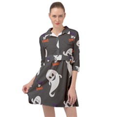 Halloween Ghost Trick Or Treat Seamless Repeat Pattern Mini Skater Shirt Dress by KentuckyClothing