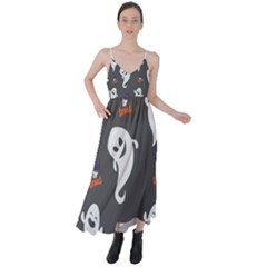 Halloween Ghost Trick Or Treat Seamless Repeat Pattern Tie Back Maxi Dress