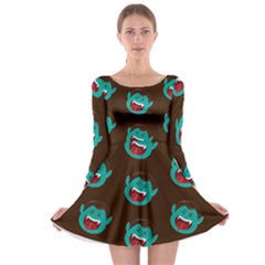 Frankenstein Halloween Seamless Repeat Pattern  Long Sleeve Skater Dress by KentuckyClothing