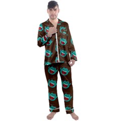 Frankenstein Halloween Seamless Repeat Pattern  Men s Long Sleeve Satin Pyjamas Set by KentuckyClothing