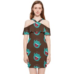 Frankenstein Halloween Seamless Repeat Pattern  Shoulder Frill Bodycon Summer Dress by KentuckyClothing