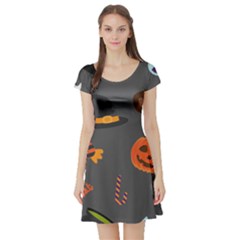 Halloween Themed Seamless Repeat Pattern Short Sleeve Skater Dress by KentuckyClothing