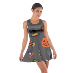 Halloween Themed Seamless Repeat Pattern Cotton Racerback Dress by KentuckyClothing