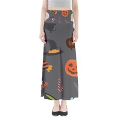 Halloween Themed Seamless Repeat Pattern Full Length Maxi Skirt