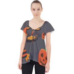 Halloween Themed Seamless Repeat Pattern Lace Front Dolly Top by KentuckyClothing