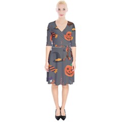 Halloween Themed Seamless Repeat Pattern Wrap Up Cocktail Dress by KentuckyClothing