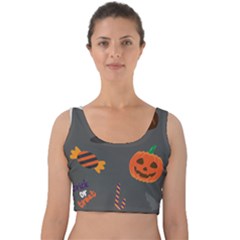 Halloween Themed Seamless Repeat Pattern Velvet Crop Top by KentuckyClothing