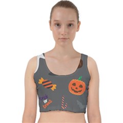 Halloween Themed Seamless Repeat Pattern Velvet Racer Back Crop Top by KentuckyClothing