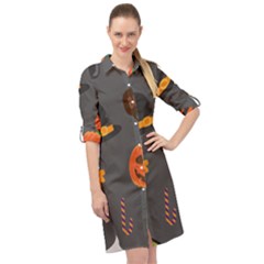 Halloween Themed Seamless Repeat Pattern Long Sleeve Mini Shirt Dress by KentuckyClothing