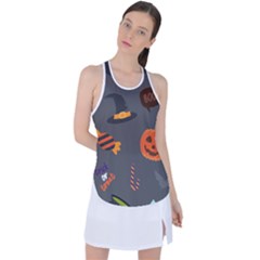 Halloween Themed Seamless Repeat Pattern Racer Back Mesh Tank Top by KentuckyClothing