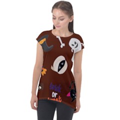 Halloween Seamless Repeat Pattern Cap Sleeve High Low Top by KentuckyClothing