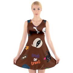 Halloween Seamless Repeat Pattern V-neck Sleeveless Dress by KentuckyClothing