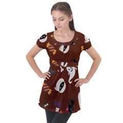 Halloween Seamless Repeat Pattern Puff Sleeve Tunic Top by KentuckyClothing