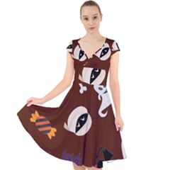 Halloween Seamless Repeat Pattern Cap Sleeve Front Wrap Midi Dress by KentuckyClothing