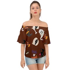 Halloween Seamless Repeat Pattern Off Shoulder Short Sleeve Top by KentuckyClothing