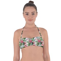 Monstera flowers pattern Halter Bandeau Bikini Top