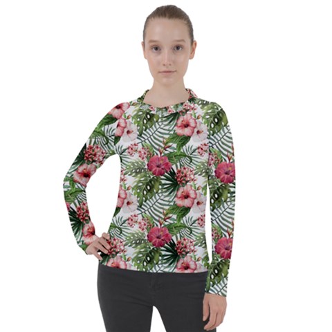 Monstera Flowers Pattern Women s Pique Long Sleeve Tee by goljakoff