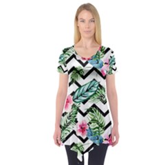 Zigzag Flowers Short Sleeve Tunic  by goljakoff