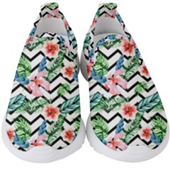 Zigzag Flowers Pattern Kids  Slip On Sneakers by goljakoff