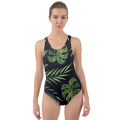 Green Leaves Cut-out Back One Piece Swimsuit by goljakoff