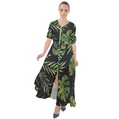 Green Leaves Waist Tie Boho Maxi Dress by goljakoff