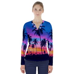 Palms V-neck Long Sleeve Top by goljakoff