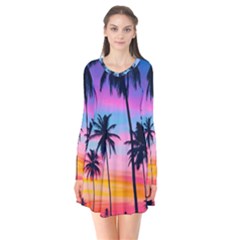 Palms Long Sleeve V-neck Flare Dress by goljakoff