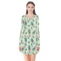 Pineapples Long Sleeve V-neck Flare Dress by goljakoff