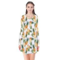 Tropical Pineapples Long Sleeve V-neck Flare Dress by goljakoff