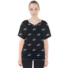 Formula One Black And White Graphic Pattern V-neck Dolman Drape Top by dflcprintsclothing