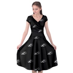 Formula One Black And White Graphic Pattern Cap Sleeve Wrap Front Dress by dflcprintsclothing