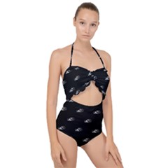 Formula One Black And White Graphic Pattern Scallop Top Cut Out Swimsuit by dflcprintsclothing