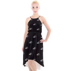 Formula One Black And White Graphic Pattern High-low Halter Chiffon Dress  by dflcprintsclothing