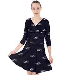 Formula One Black And White Graphic Pattern Quarter Sleeve Front Wrap Dress by dflcprintsclothing
