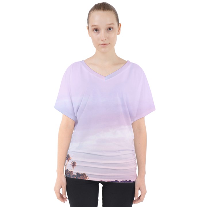 Seascape sunset V-Neck Dolman Drape Top