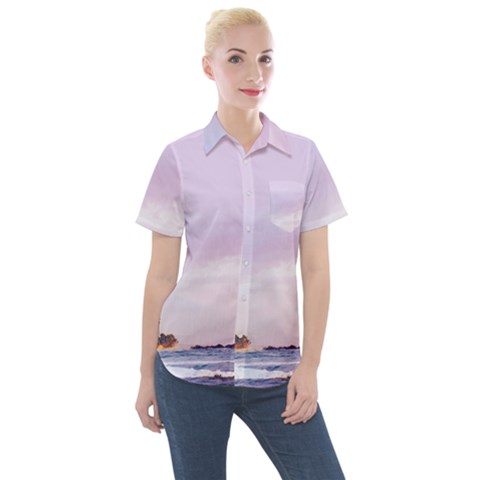 Seascape Sunset Women s Short Sleeve Pocket Shirt by goljakoff