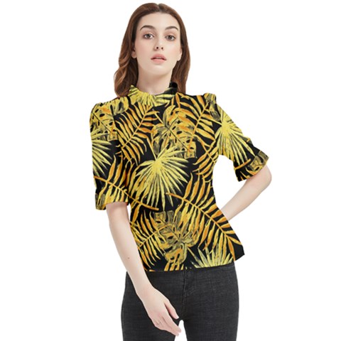 Gold Leaves Frill Neck Blouse by goljakoff