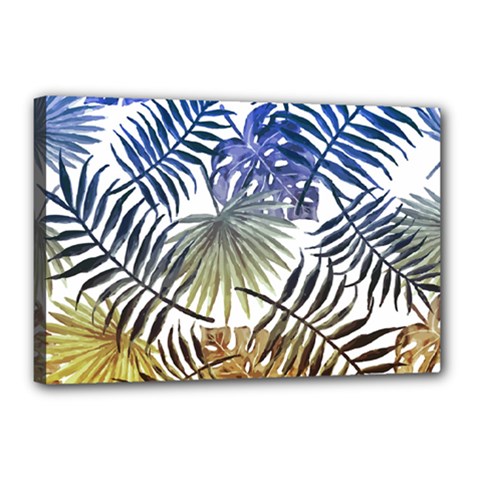 Blue And Yellow Tropical Leaves Canvas 18  X 12  (stretched) by goljakoff