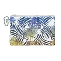 Blue And Yellow Tropical Leaves Canvas Cosmetic Bag (large)