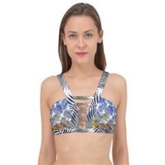 Blue And Yellow Tropical Leaves Cage Up Bikini Top by goljakoff