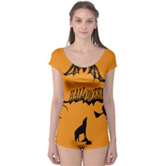 Happy Halloween Scary Funny Spooky Logo Witch On Broom Broomstick Spider Wolf Bat Black 8888 Black A Boyleg Leotard  by HalloweenParty