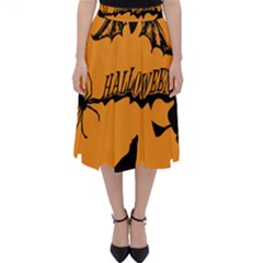 Happy Halloween Scary Funny Spooky Logo Witch On Broom Broomstick Spider Wolf Bat Black 8888 Black A Classic Midi Skirt by HalloweenParty