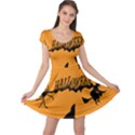 Happy Halloween Scary Funny Spooky Logo Witch On Broom Broomstick Spider Wolf Bat Black 8888 Black A Cap Sleeve Dress View1