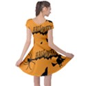 Happy Halloween Scary Funny Spooky Logo Witch On Broom Broomstick Spider Wolf Bat Black 8888 Black A Cap Sleeve Dress View2