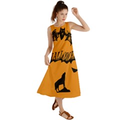 Happy Halloween Scary Funny Spooky Logo Witch On Broom Broomstick Spider Wolf Bat Black 8888 Black A Summer Maxi Dress by HalloweenParty