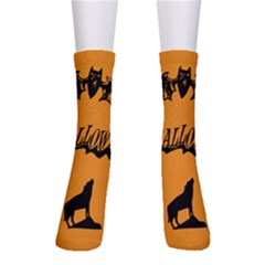 Happy Halloween Scary Funny Spooky Logo Witch On Broom Broomstick Spider Wolf Bat Black 8888 Black A Men s Crew Socks by HalloweenParty