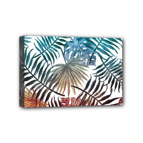 Blue Tropical Leaves Mini Canvas 6  X 4  (stretched) by goljakoff