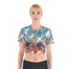 Blue Tropical Leaves Cotton Crop Top