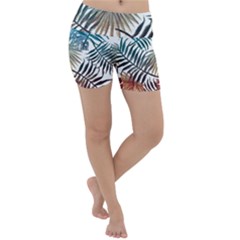 Blue Tropical Leaves Lightweight Velour Yoga Shorts by goljakoff