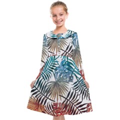 Blue Tropical Leaves Kids  Midi Sailor Dress by goljakoff